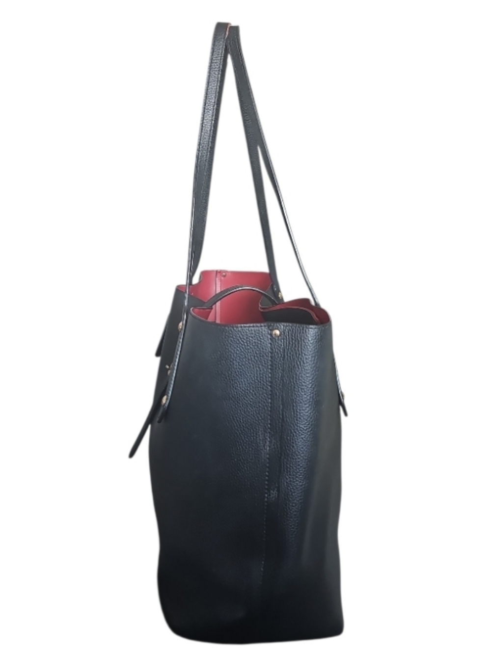 Coach Black Pebbled Leather Market Tote Red Interior Shoulder Bag Large - Picture 4 of 15